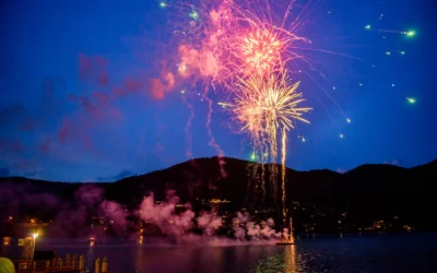 Feuerwerk bei Nacht am Tegernsee, aufgenommen waehrend einer Hochzeitsreportage eines Fotografen aus Muenchen.